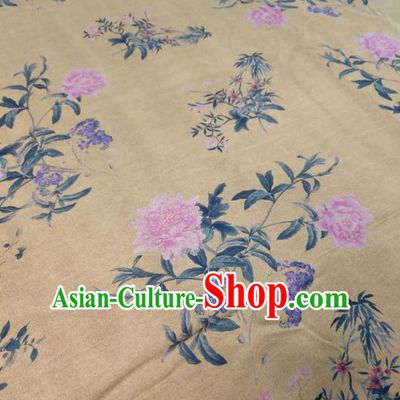 China Classical Peony Pattern Yellow Satin Cloth Cheongsam Gambiered Guangdong Gauze Traditional Silk Fabric