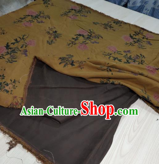 China Classical Peony Pattern Yellow Satin Cloth Cheongsam Gambiered Guangdong Gauze Traditional Silk Fabric China Classical Peony Pattern Yellow Satin Cloth Cheongsam Gambiered Guangdong Gauze Traditional Silk Fabric