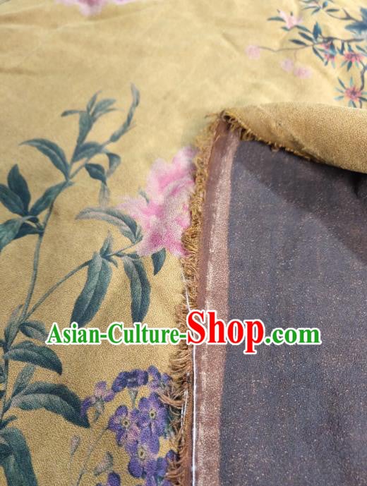 China Classical Peony Pattern Yellow Satin Cloth Cheongsam Gambiered Guangdong Gauze Traditional Silk Fabric China Classical Peony Pattern Yellow Satin Cloth Cheongsam Gambiered Guangdong Gauze Traditional Silk Fabric