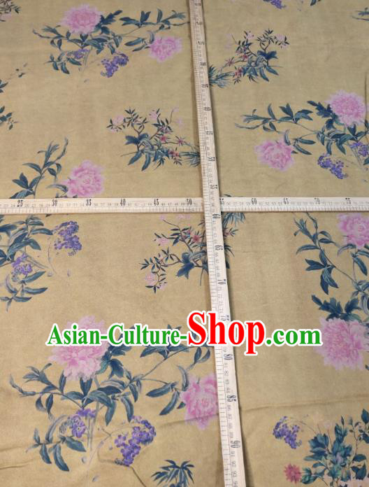 China Classical Peony Pattern Yellow Satin Cloth Cheongsam Gambiered Guangdong Gauze Traditional Silk Fabric China Classical Peony Pattern Yellow Satin Cloth Cheongsam Gambiered Guangdong Gauze Traditional Silk Fabric