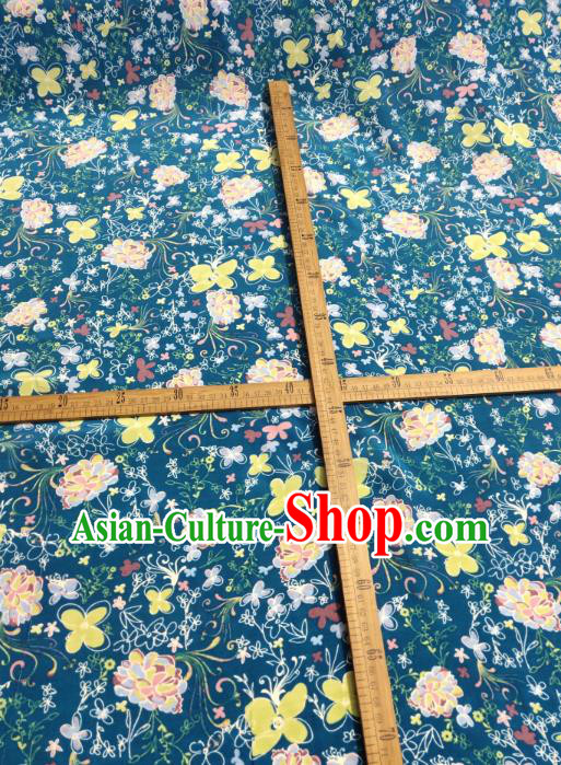 China Classical Peony Butterfly Pattern Design Gambiered Guangdong Gauze Traditional Cheongsam Blue Silk Fabric China Classical Peony Butterfly Pattern Design Gambiered Guangdong Gauze Traditional Cheongsam Blue Silk Fabric