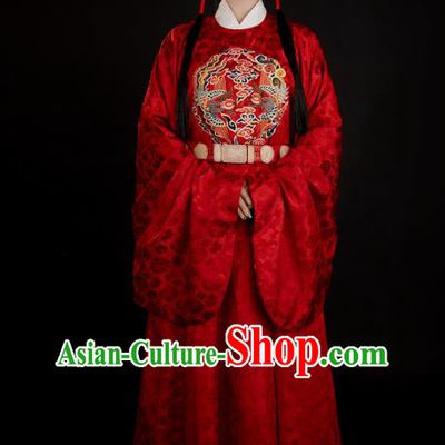 China Ancient Court Princess Red Hanfu Clothing Traditional Ming Dynasty Wedding Historical Costumes