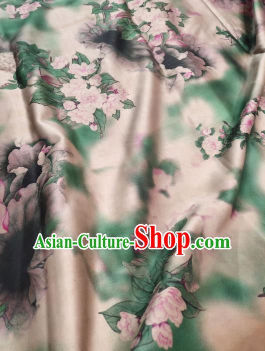 China Traditional Lotus Begonia Pattern Gambiered Guangdong Gauze Beige Satin Cloth Cheongsam Silk Fabric China Traditional Lotus Begonia Pattern Gambiered Guangdong Gauze Beige Satin Cloth Cheongsam Silk Fabric
