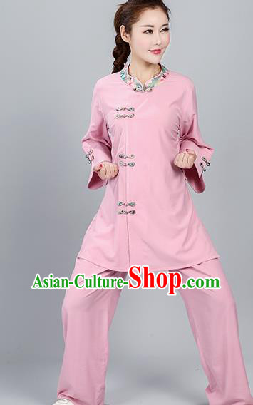 China Martial Arts Competition Pink Flax Uniforms Traditional Women Tai Chi Training Clothing China Martial Arts Competition Pink Flax Uniforms Traditional Women Tai Chi Training Clothing
