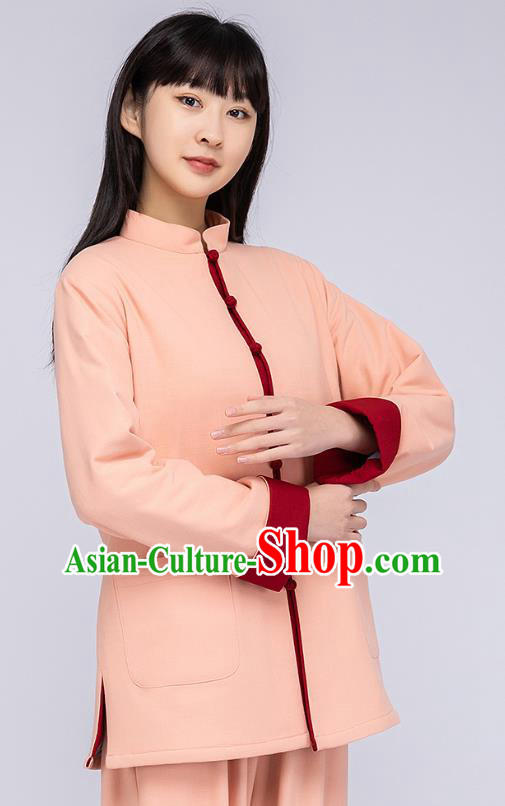 China Woman Tang Suit Pink Cotton Padded Jacket Traditional Tai Chi Flax Clothing China Woman Tang Suit Pink Cotton Padded Jacket Traditional Tai Chi Flax Clothing