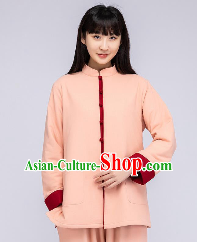 China Woman Tang Suit Pink Cotton Padded Jacket Traditional Tai Chi Flax Clothing China Woman Tang Suit Pink Cotton Padded Jacket Traditional Tai Chi Flax Clothing