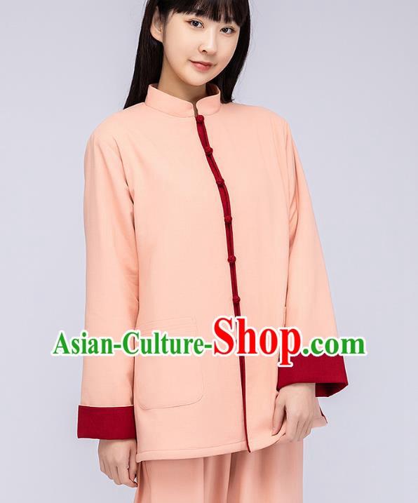 China Woman Tang Suit Pink Cotton Padded Jacket Traditional Tai Chi Flax Clothing China Woman Tang Suit Pink Cotton Padded Jacket Traditional Tai Chi Flax Clothing