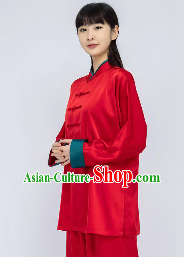 China Traditional Tai Chi Training Clothing Woman Martial Arts Red Silk Uniforms China Traditional Tai Chi Training Clothing Woman Martial Arts Red Silk Uniforms
