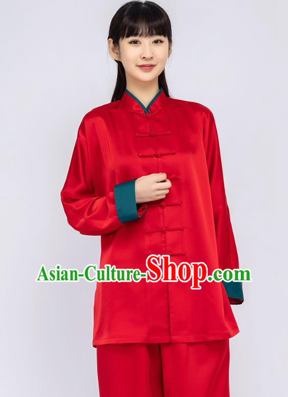 China Traditional Tai Chi Training Clothing Woman Martial Arts Red Silk Uniforms China Traditional Tai Chi Training Clothing Woman Martial Arts Red Silk Uniforms