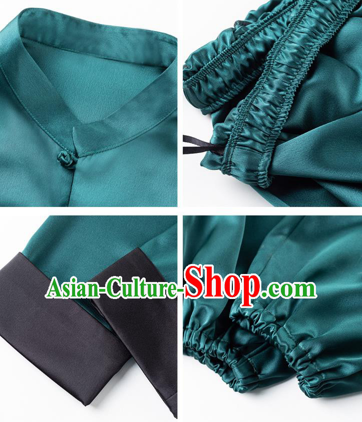 China Woman Martial Arts Competition Atrovirens Silk Uniforms Traditional Tang Suit Costumes China Woman Martial Arts Competition Atrovirens Silk Uniforms Traditional Tang Suit Costumes