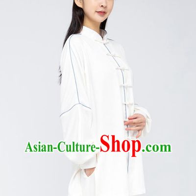 China Martial Arts Shirt and Pants Woman Tai Chi White Flax Uniforms Traditional Kung Fu Costumes