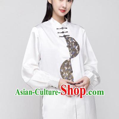 China Traditional Kung Fu Costumes Tai Chi Exercise Clothing Woman Tang Suit White Uniforms