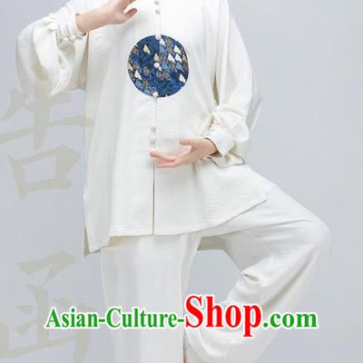 China Woman Tai Ji Performance White Silk Uniforms Traditional Martial Arts Costumes Kung Fu Clothing