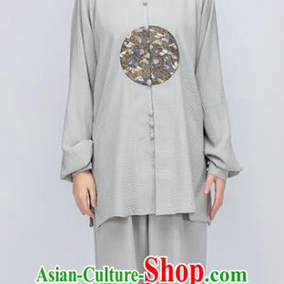China Woman Tai Chi Training Grey Silk Uniforms Traditional Wushu Performance Costumes Martial Arts Clothing