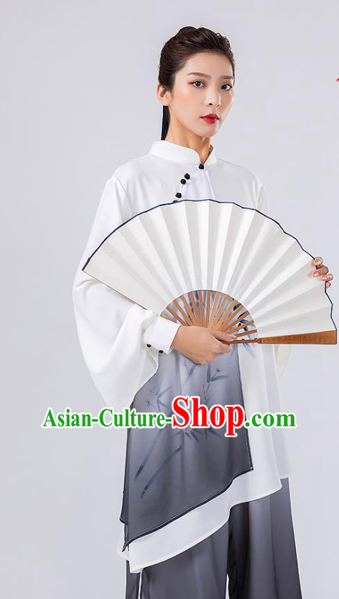 China Traditional Tai Chi Performance Costumes Woman Wushu Hand Painting Bamboo Uniforms China Traditional Tai Chi Performance Costumes Woman Wushu Hand Painting Bamboo Uniforms