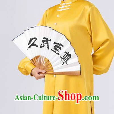 China Traditional Martial Arts Performance Costumes Woman Kong Fu Wushu Training Yellow Silk Uniforms