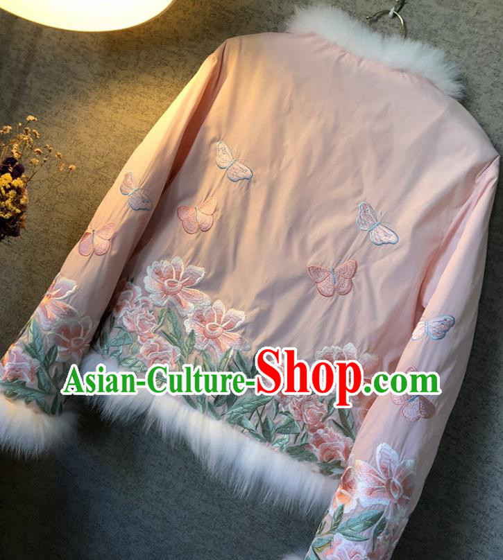 China Traditional Tang Suit Outer Garment Winter Woman Embroidered Pink Cotton Padded Jacket China Traditional Tang Suit Outer Garment Winter Woman Embroidered Pink Cotton Padded Jacket