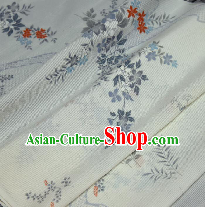 Asian Japan White Brocade Tapestry Traditional Japanese Kimono Chrysanthemum Pattern Silk Fabric Asian Japan White Brocade Tapestry Traditional Japanese Kimono Chrysanthemum Pattern Silk Fabric