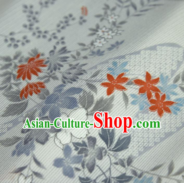Asian Japan White Brocade Tapestry Traditional Japanese Kimono Chrysanthemum Pattern Silk Fabric Asian Japan White Brocade Tapestry Traditional Japanese Kimono Chrysanthemum Pattern Silk Fabric