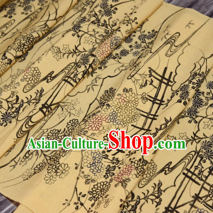 Asian Japan Brocade Tapestry Traditional Japanese Kimono Chrysanthemum Pattern Yellow Silk Fabric Asian Japan Brocade Tapestry Traditional Japanese Kimono Chrysanthemum Pattern Yellow Silk Fabric