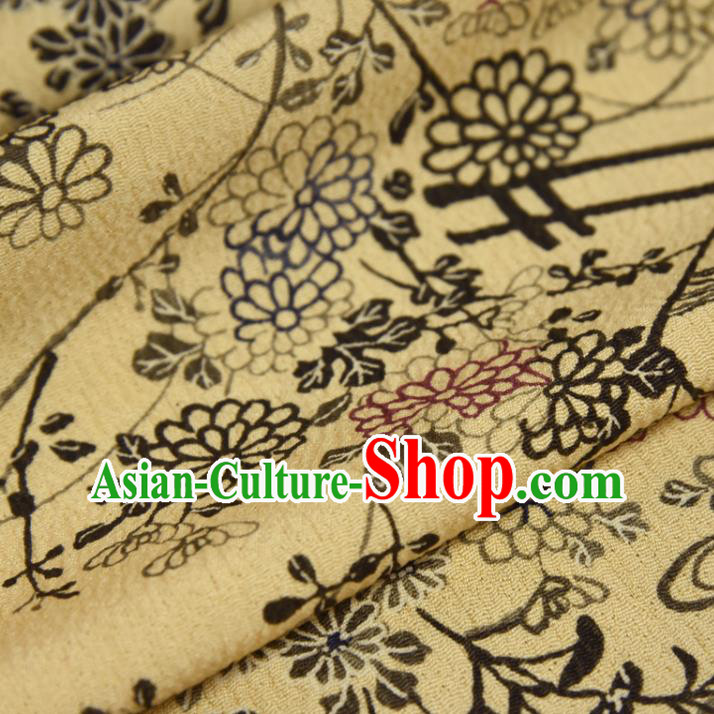 Asian Japan Brocade Tapestry Traditional Japanese Kimono Chrysanthemum Pattern Yellow Silk Fabric Asian Japan Brocade Tapestry Traditional Japanese Kimono Chrysanthemum Pattern Yellow Silk Fabric