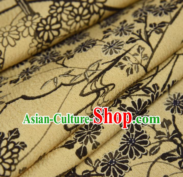 Asian Japan Brocade Tapestry Traditional Japanese Kimono Chrysanthemum Pattern Yellow Silk Fabric Asian Japan Brocade Tapestry Traditional Japanese Kimono Chrysanthemum Pattern Yellow Silk Fabric