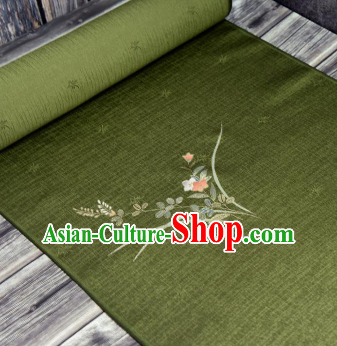 Asian Japan Chrysanthemum Orchids Pattern Brocade Tapestry Traditional Japanese Kimono Green Silk Fabric Asian Japan Chrysanthemum Orchids Pattern Brocade Tapestry Traditional Japanese Kimono Green Silk Fabric