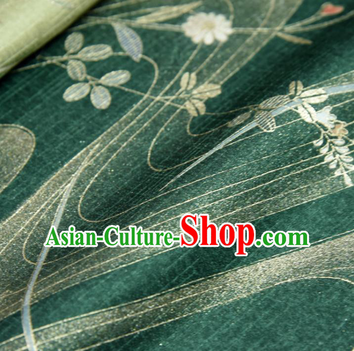 Asian Japan Chrysanthemum Orchids Pattern Brocade Tapestry Traditional Japanese Kimono Green Silk Fabric Asian Japan Chrysanthemum Orchids Pattern Brocade Tapestry Traditional Japanese Kimono Green Silk Fabric