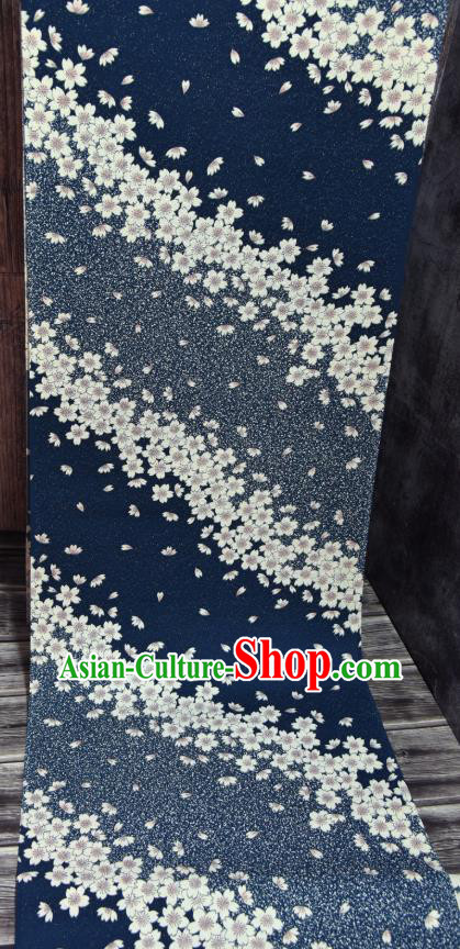 Asian Japan Sakura Pattern Brocade Tapestry Traditional Japanese Kimono Navy Silk Fabric Asian Japan Sakura Pattern Brocade Tapestry Traditional Japanese Kimono Navy Silk Fabric