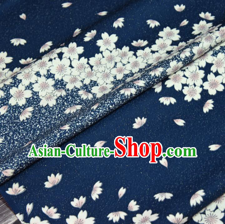 Asian Japan Sakura Pattern Brocade Tapestry Traditional Japanese Kimono Navy Silk Fabric Asian Japan Sakura Pattern Brocade Tapestry Traditional Japanese Kimono Navy Silk Fabric