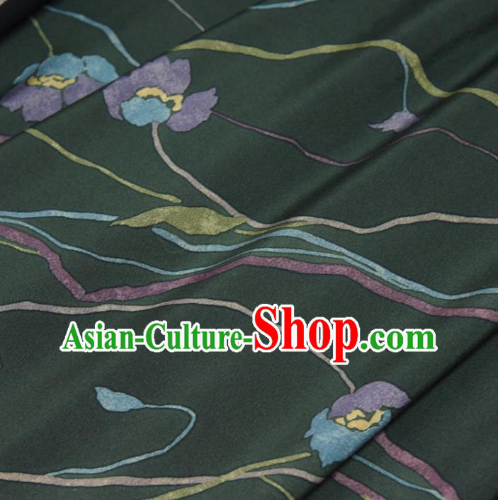 Asian Japan Flowers Pattern Atrovirens Brocade Tapestry Traditional Japanese Kimono Silk Fabric Asian Japan Flowers Pattern Atrovirens Brocade Tapestry Traditional Japanese Kimono Silk Fabric