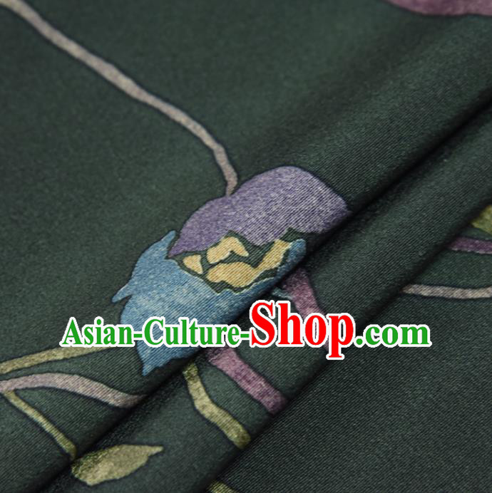 Asian Japan Flowers Pattern Atrovirens Brocade Tapestry Traditional Japanese Kimono Silk Fabric Asian Japan Flowers Pattern Atrovirens Brocade Tapestry Traditional Japanese Kimono Silk Fabric