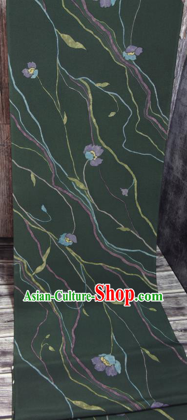 Asian Japan Flowers Pattern Atrovirens Brocade Tapestry Traditional Japanese Kimono Silk Fabric Asian Japan Flowers Pattern Atrovirens Brocade Tapestry Traditional Japanese Kimono Silk Fabric