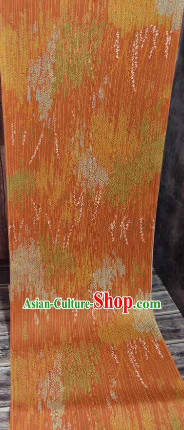 Asian Japan Willow Branch Pattern Brocade Tapestry Traditional Japanese Kimono Orange Silk Fabric Asian Japan Willow Branch Pattern Brocade Tapestry Traditional Japanese Kimono Orange Silk Fabric