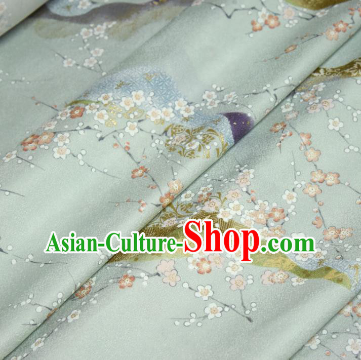 Asian Japan Plum Blossom Pattern Brocade Tapestry Traditional Japanese Kimono Light Green Silk Fabric Asian Japan Plum Blossom Pattern Brocade Tapestry Traditional Japanese Kimono Light Green Silk Fabric
