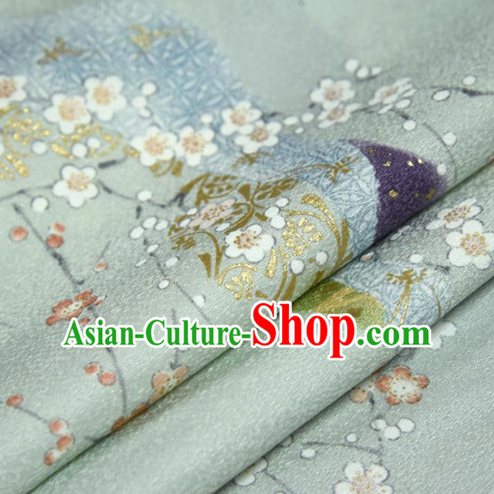 Asian Japan Plum Blossom Pattern Brocade Tapestry Traditional Japanese Kimono Light Green Silk Fabric Asian Japan Plum Blossom Pattern Brocade Tapestry Traditional Japanese Kimono Light Green Silk Fabric