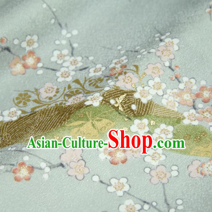 Asian Japan Plum Blossom Pattern Brocade Tapestry Traditional Japanese Kimono Light Green Silk Fabric Asian Japan Plum Blossom Pattern Brocade Tapestry Traditional Japanese Kimono Light Green Silk Fabric