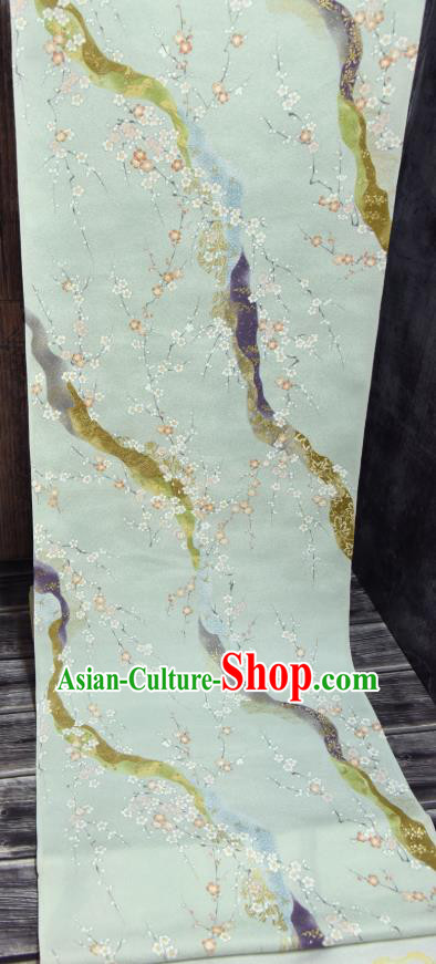 Asian Japan Plum Blossom Pattern Brocade Tapestry Traditional Japanese Kimono Light Green Silk Fabric Asian Japan Plum Blossom Pattern Brocade Tapestry Traditional Japanese Kimono Light Green Silk Fabric