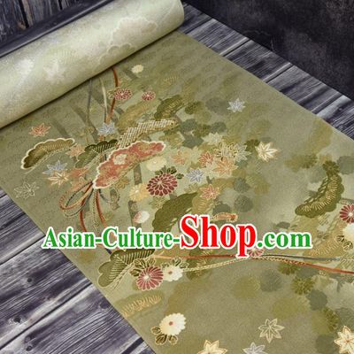 Asian Japan Chrysanthemum Pattern Brocade Tapestry Traditional Qipao Dress Green Silk Fabric