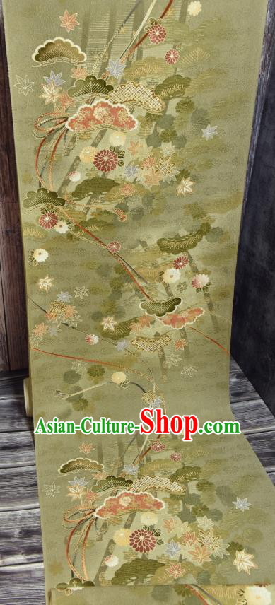 Asian Japan Chrysanthemum Pattern Brocade Tapestry Traditional Qipao Dress Green Silk Fabric Asian Japan Chrysanthemum Pattern Brocade Tapestry Traditional Qipao Dress Green Silk Fabric