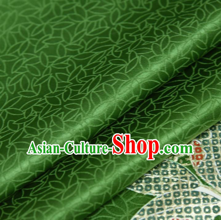 Japanese Kimono Green Silk Fabric Gold Blocking Leaf Pattern Qipao Dress Cloth Japanese Kimono Green Silk Fabric Gold Blocking Leaf Pattern Qipao Dress Cloth