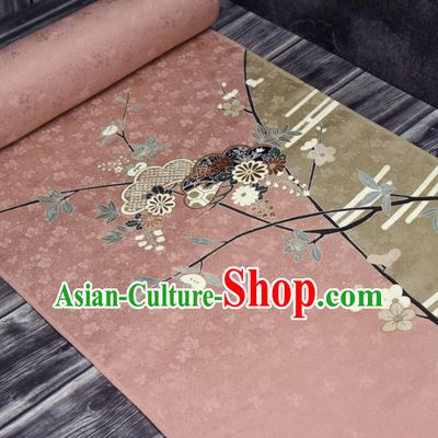 Traditional Japanese Wafuku Pure Silk Fabric Asian Japan Kimono Classical Chrysanthemum Pattern Pink Brocade Material