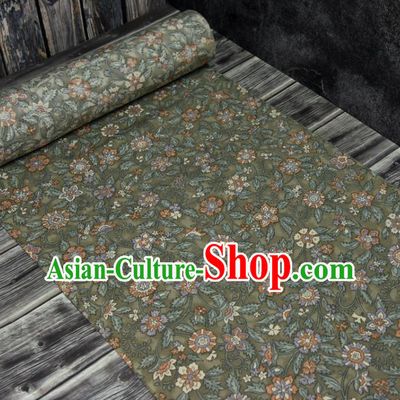 Traditional Japanese Belt Silk Fabric Asian Japan Kimono Classical Flowers Pattern Green Brocade Material