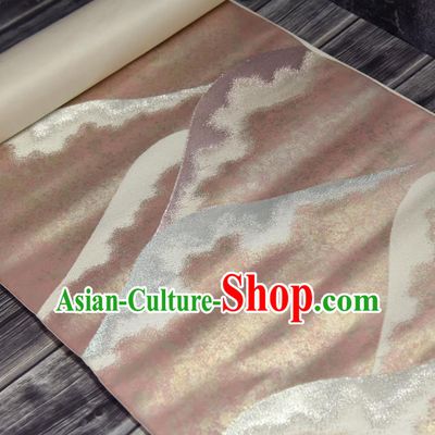 Traditional Japanese Classical Fuji Mount Pattern Silk Fabric Asian Japan Kimono Belt Pink Brocade Material