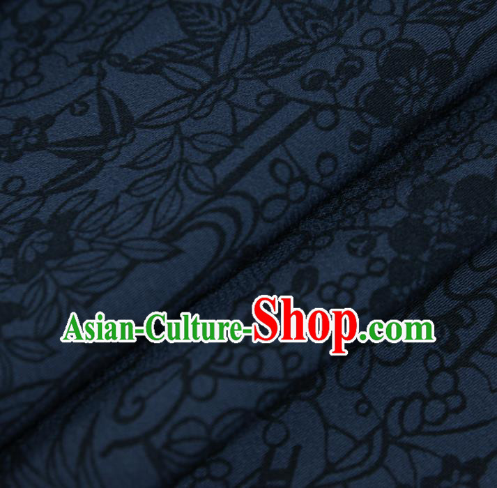 Asian Japan Kimono Brocade Tapestry Traditional Tsukesage Navy Silk Fabric Asian Japan Kimono Brocade Tapestry Traditional Tsukesage Navy Silk Fabric