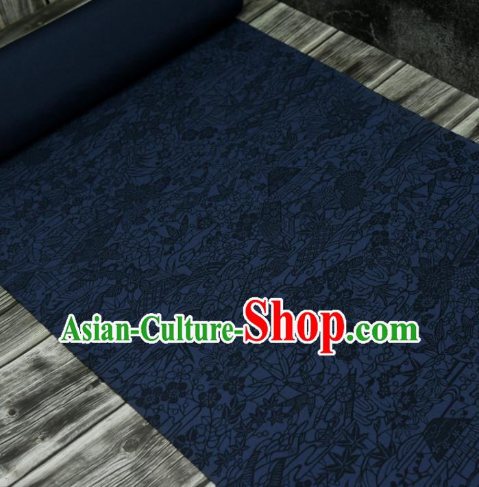 Asian Japan Kimono Brocade Tapestry Traditional Tsukesage Navy Silk Fabric Asian Japan Kimono Brocade Tapestry Traditional Tsukesage Navy Silk Fabric