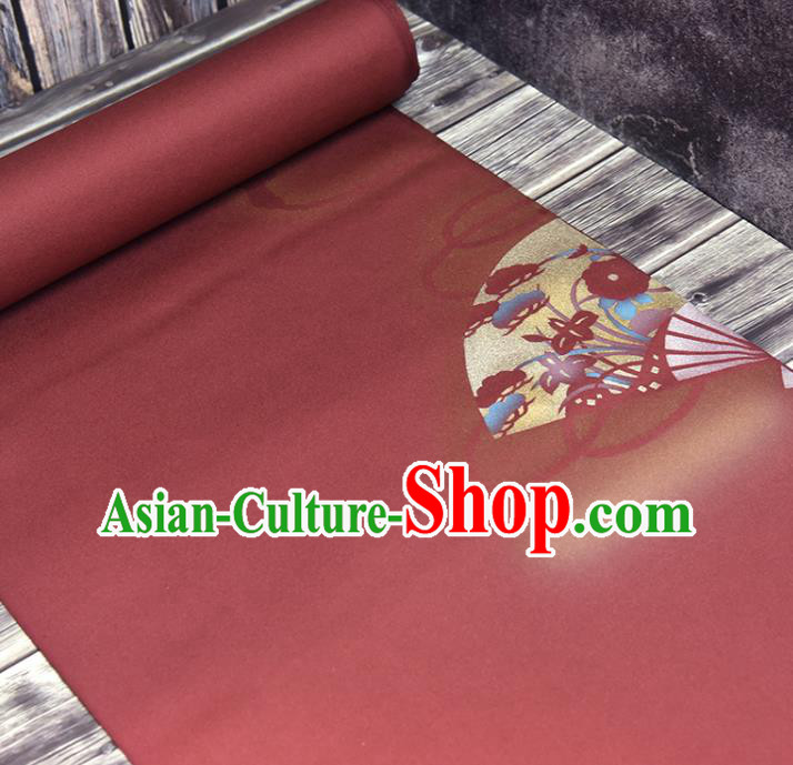 Traditional Japanese Fan Pattern Pure Silk Fabric Asian Japan Kimono Wine Red Brocade Material Traditional Japanese Fan Pattern Pure Silk Fabric Asian Japan Kimono Wine Red Brocade Material