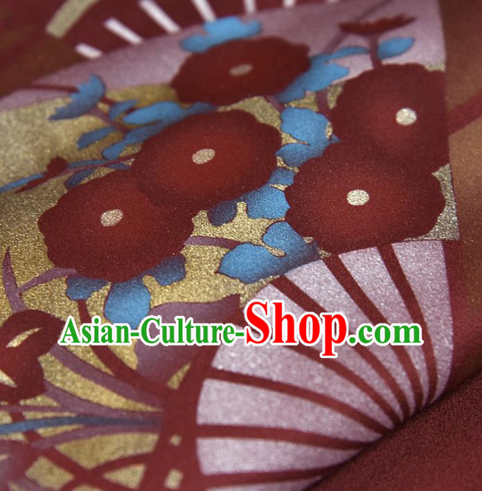 Traditional Japanese Fan Pattern Pure Silk Fabric Asian Japan Kimono Wine Red Brocade Material Traditional Japanese Fan Pattern Pure Silk Fabric Asian Japan Kimono Wine Red Brocade Material