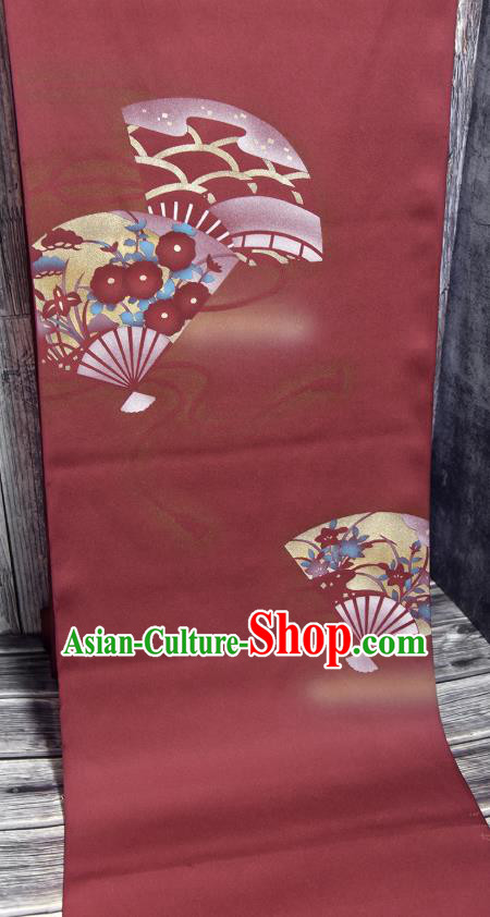 Traditional Japanese Fan Pattern Pure Silk Fabric Asian Japan Kimono Wine Red Brocade Material Traditional Japanese Fan Pattern Pure Silk Fabric Asian Japan Kimono Wine Red Brocade Material