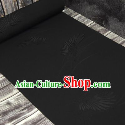 Asian Japan Kimono Jacquard Brocade Tapestry Traditional Feather Pattern Black Silk Fabric